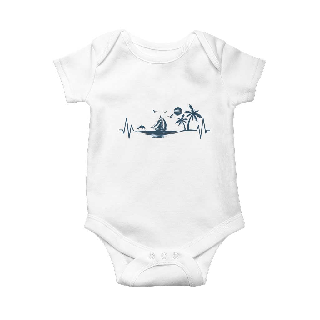 Summer Vacation Heartbeat Pulse Sunset Silhouette Baby Onesie Tropical Island Lover TS12 White Print Your Wear