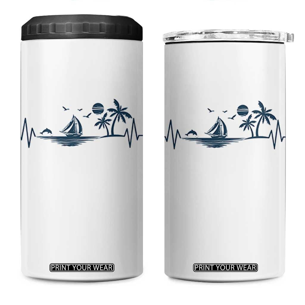 Summer Vacation Heartbeat Pulse Sunset Silhouette 4 in 1 Can Cooler Tumbler Tropical Island Lover TS12 One Size: 16 oz White Print Your Wear