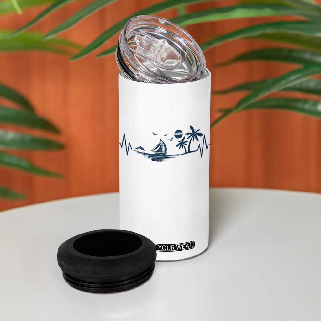 Summer Vacation Heartbeat Pulse Sunset Silhouette 4 in 1 Can Cooler Tumbler Tropical Island Lover TS12 Print Your Wear