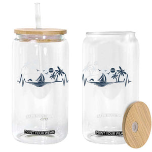 Summer Vacation Heartbeat Pulse Sunset Silhouette Glass Can Tropical Island Lover TS12 Print Your Wear