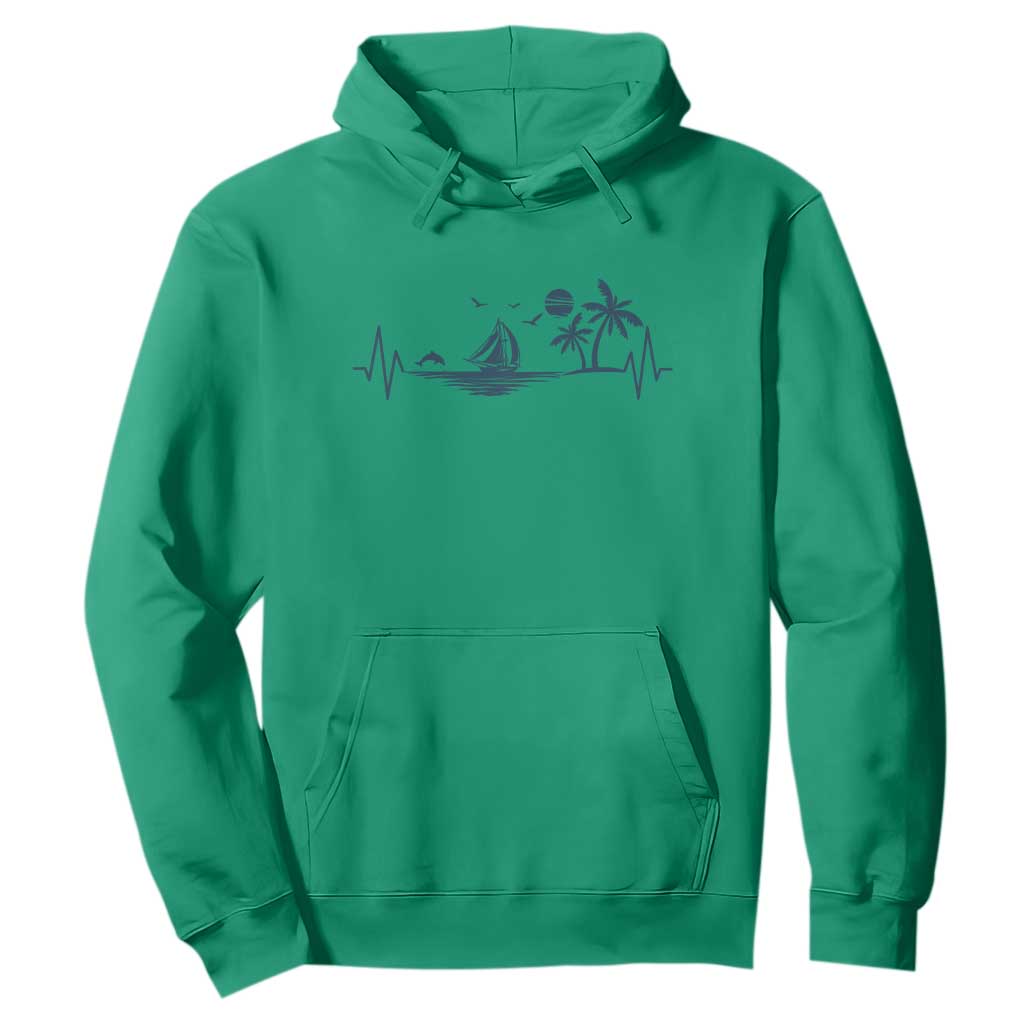 Summer Vacation Heartbeat Pulse Sunset Silhouette Hoodie Tropical Island Lover TS12 Irish Green Print Your Wear