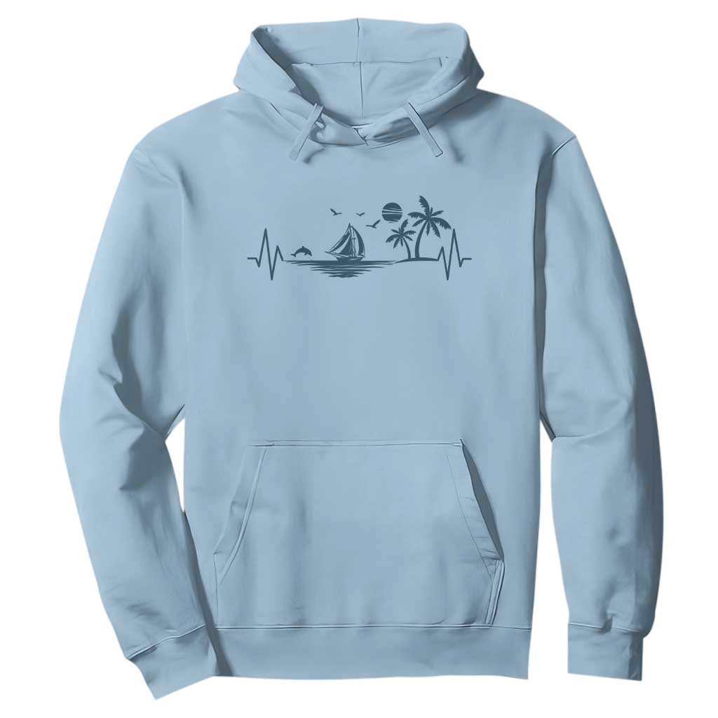 Summer Vacation Heartbeat Pulse Sunset Silhouette Hoodie Tropical Island Lover TS12 Light Blue Print Your Wear