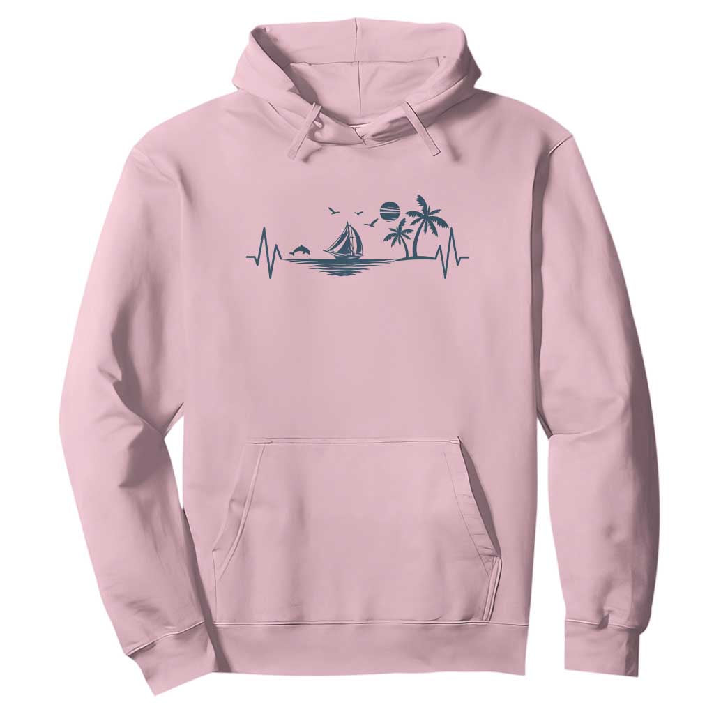 Summer Vacation Heartbeat Pulse Sunset Silhouette Hoodie Tropical Island Lover TS12 Light Pink Print Your Wear