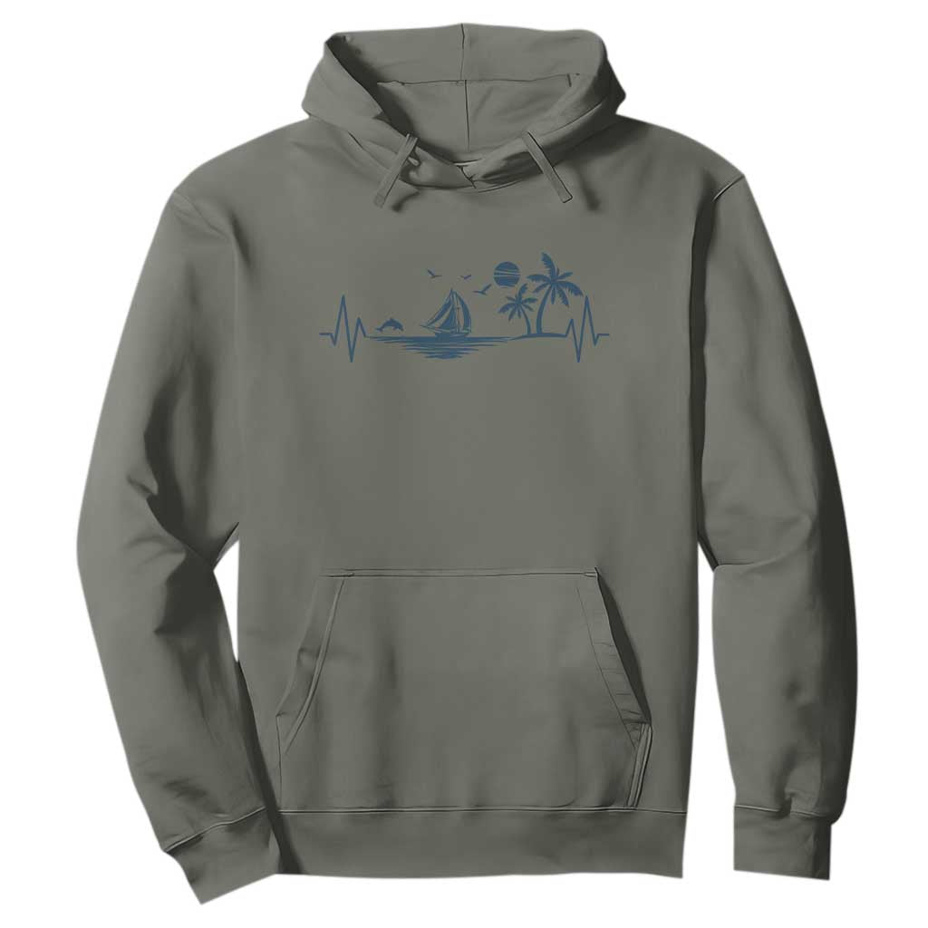 Summer Vacation Heartbeat Pulse Sunset Silhouette Hoodie Tropical Island Lover TS12 Military Green Print Your Wear