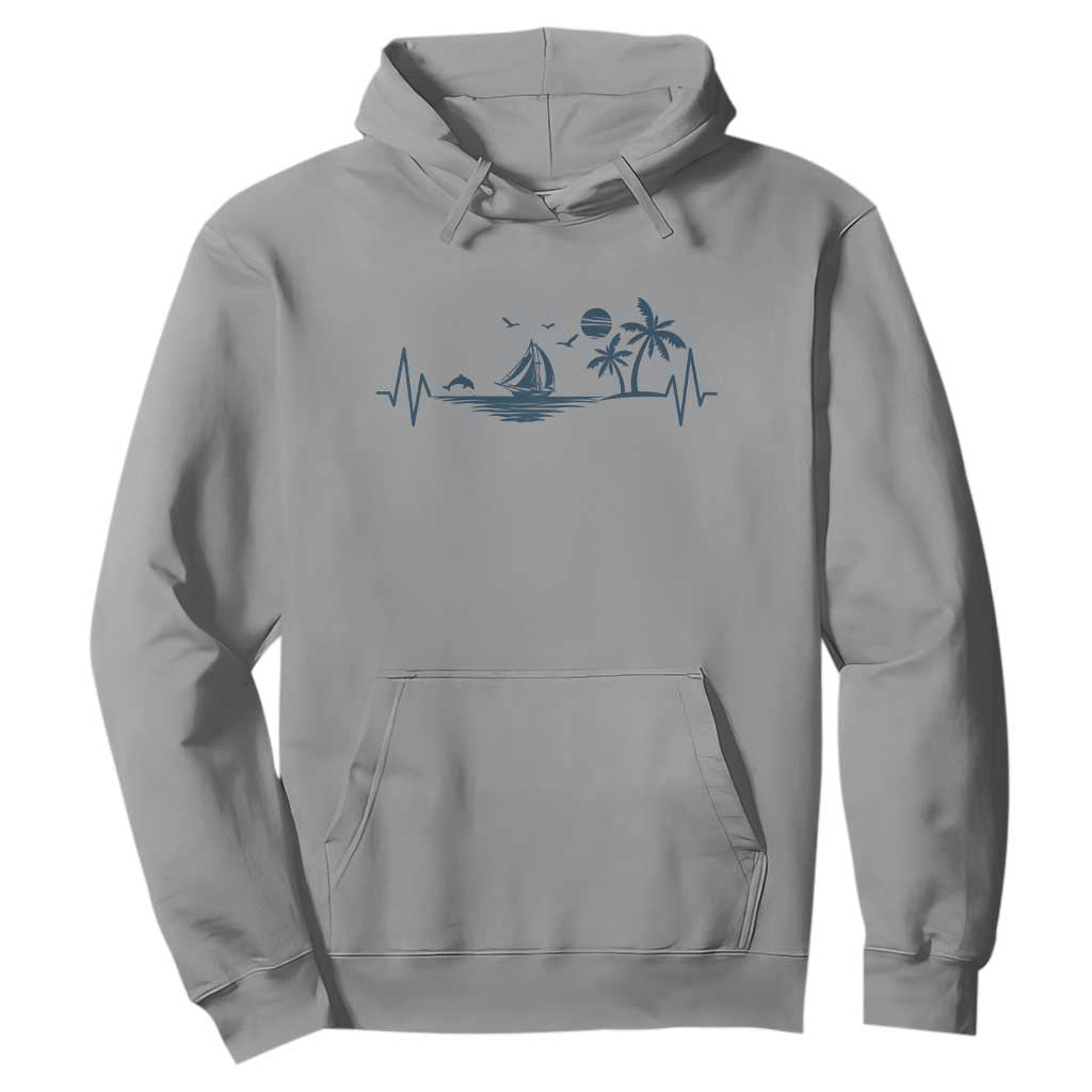 Summer Vacation Heartbeat Pulse Sunset Silhouette Hoodie Tropical Island Lover TS12 Sport Gray Print Your Wear