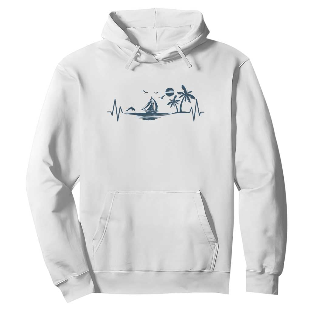 Summer Vacation Heartbeat Pulse Sunset Silhouette Hoodie Tropical Island Lover TS12 White Print Your Wear