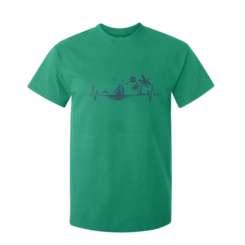 Summer Vacation Heartbeat Pulse Sunset Silhouette T Shirt For Kid Tropical Island Lover TS12 Irish Green Print Your Wear