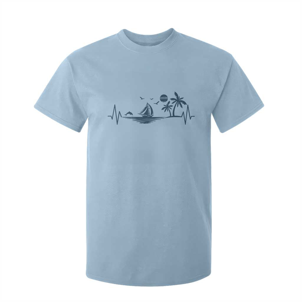 Summer Vacation Heartbeat Pulse Sunset Silhouette T Shirt For Kid Tropical Island Lover TS12 Light Blue Print Your Wear