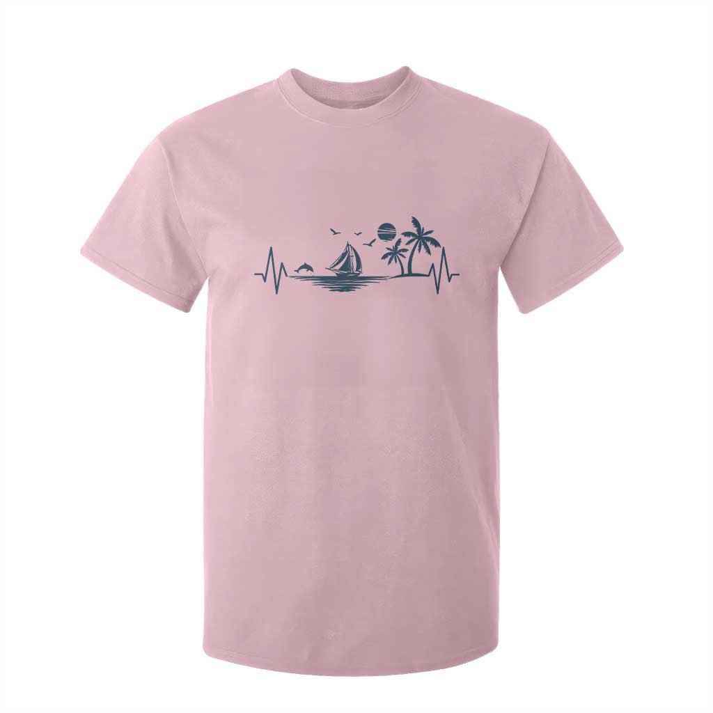 Summer Vacation Heartbeat Pulse Sunset Silhouette T Shirt For Kid Tropical Island Lover TS12 Light Pink Print Your Wear