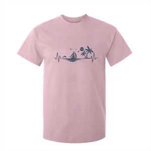 Summer Vacation Heartbeat Pulse Sunset Silhouette T Shirt For Kid Tropical Island Lover TS12 Light Pink Print Your Wear
