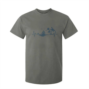 Summer Vacation Heartbeat Pulse Sunset Silhouette T Shirt For Kid Tropical Island Lover TS12 Military Green Print Your Wear