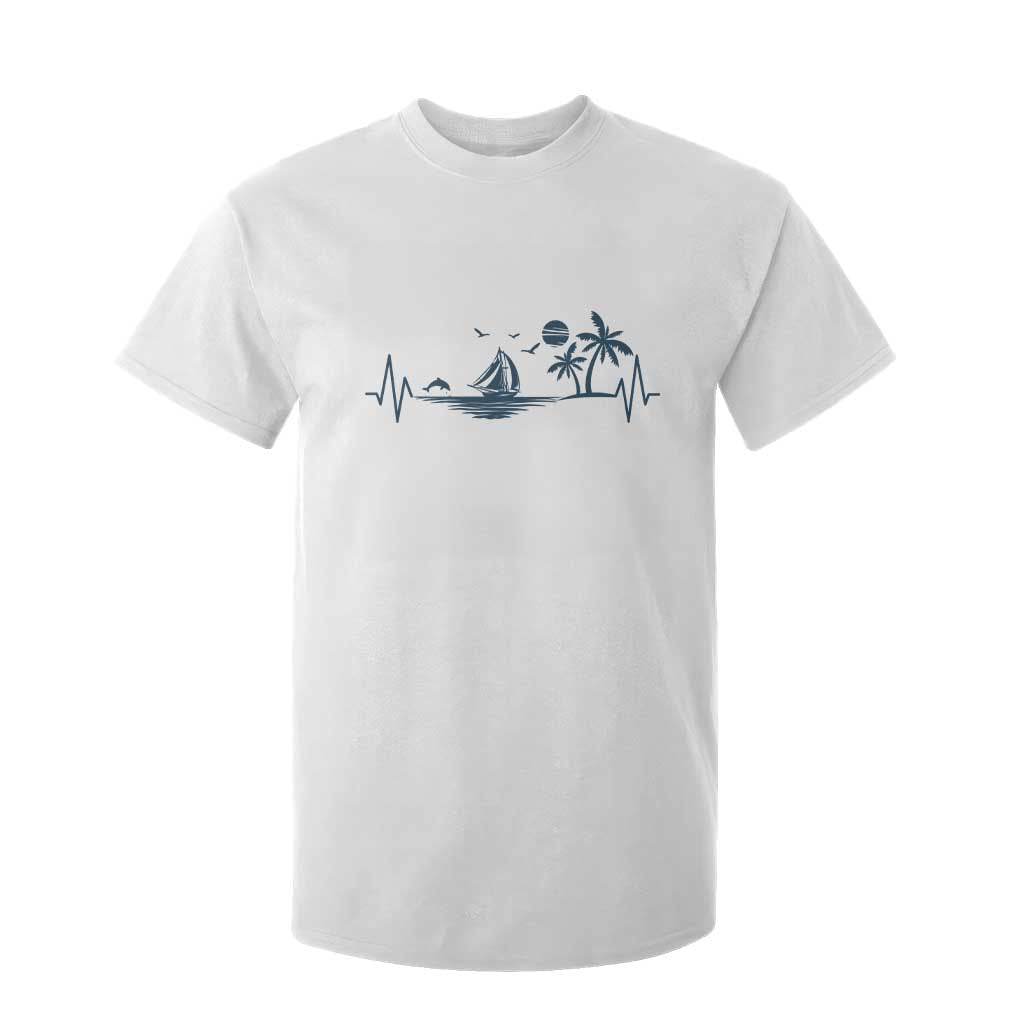 Summer Vacation Heartbeat Pulse Sunset Silhouette T Shirt For Kid Tropical Island Lover TS12 White Print Your Wear