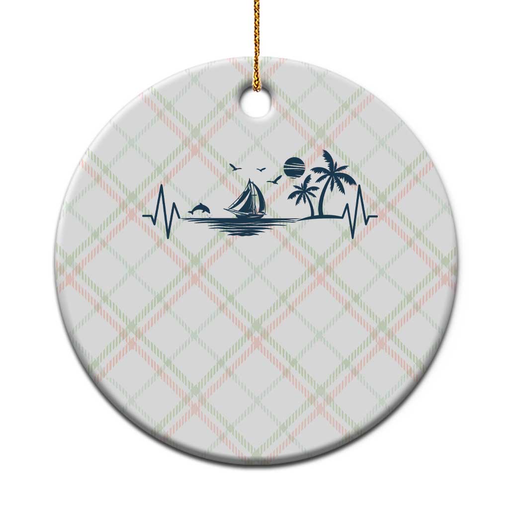 Summer Vacation Heartbeat Pulse Sunset Silhouette Ceramic Ornament Tropical Island Lover
