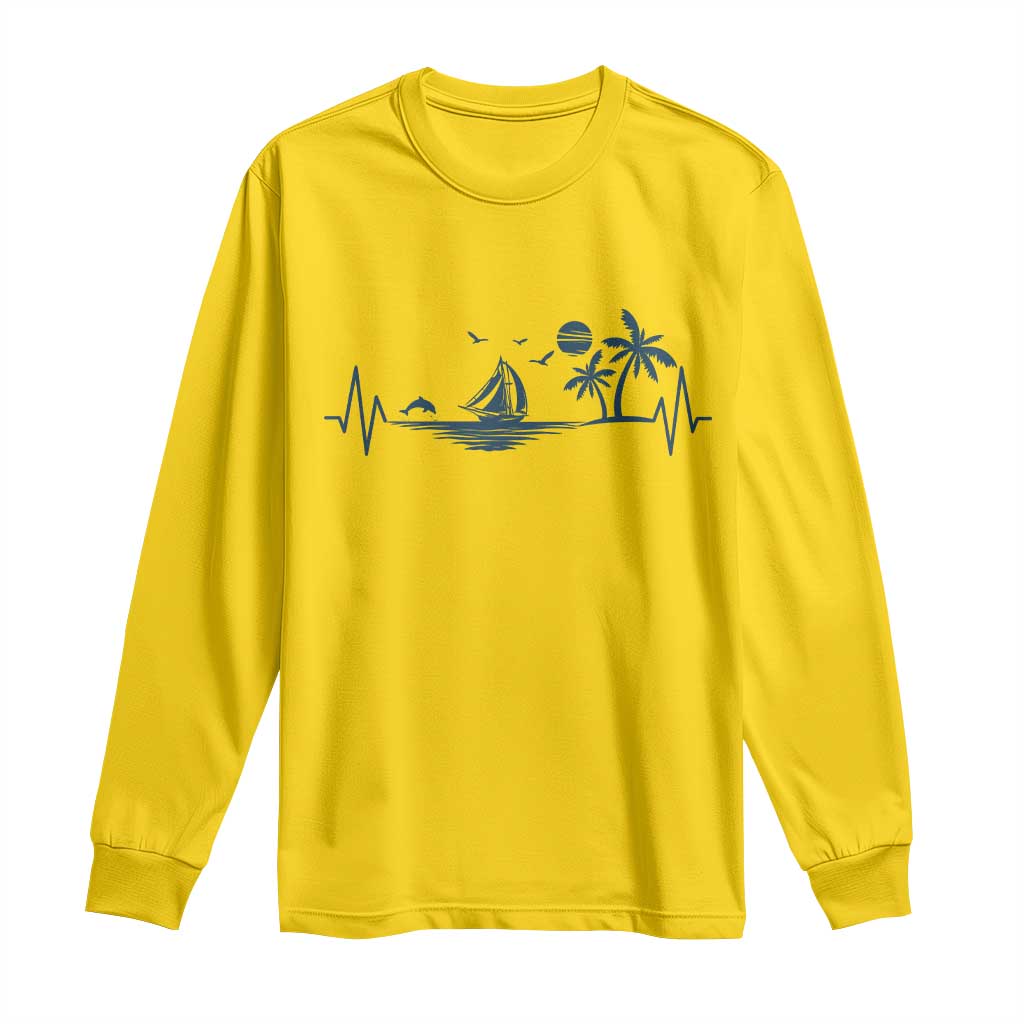 Summer Vacation Heartbeat Pulse Sunset Silhouette Long Sleeve Shirt Tropical Island Lover TS12 Daisy Print Your Wear