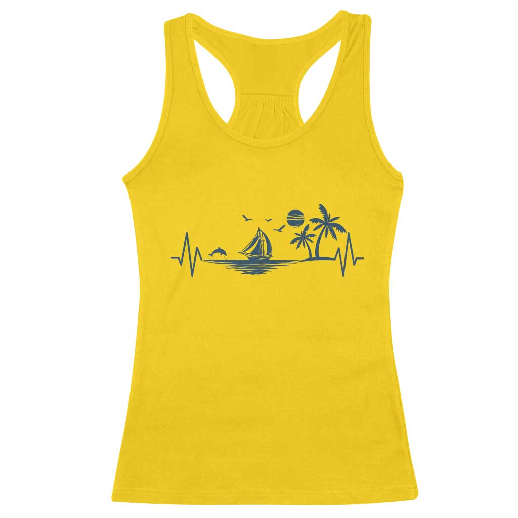 Summer Vacation Heartbeat Pulse Sunset Silhouette Racerback Tank Top Tropical Island Lover TS12 Daisy Print Your Wear