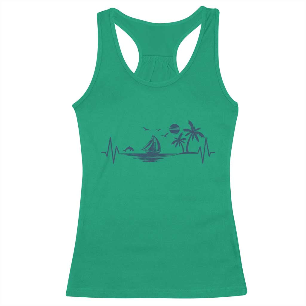 Summer Vacation Heartbeat Pulse Sunset Silhouette Racerback Tank Top Tropical Island Lover TS12 Irish Green Print Your Wear