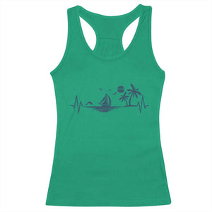 Summer Vacation Heartbeat Pulse Sunset Silhouette Racerback Tank Top Tropical Island Lover TS12 Irish Green Print Your Wear