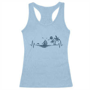 Summer Vacation Heartbeat Pulse Sunset Silhouette Racerback Tank Top Tropical Island Lover TS12 Light Blue Print Your Wear