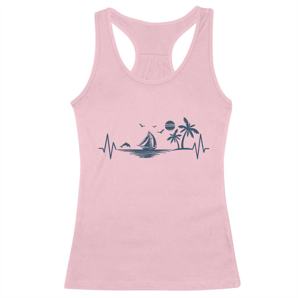 Summer Vacation Heartbeat Pulse Sunset Silhouette Racerback Tank Top Tropical Island Lover TS12 Light Pink Print Your Wear