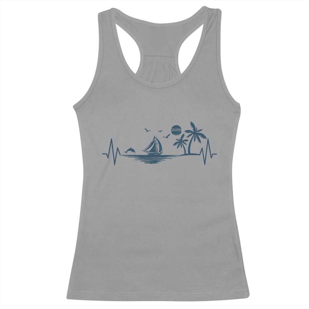Summer Vacation Heartbeat Pulse Sunset Silhouette Racerback Tank Top Tropical Island Lover TS12 Sport Gray Print Your Wear