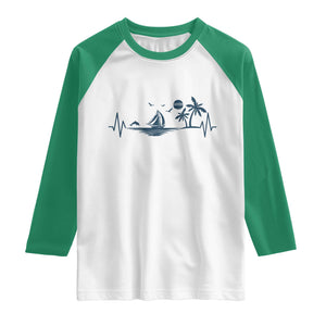 Summer Vacation Heartbeat Pulse Sunset Silhouette Raglan Shirt Tropical Island Lover
