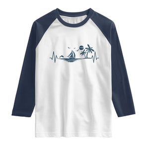 Summer Vacation Heartbeat Pulse Sunset Silhouette Raglan Shirt Tropical Island Lover