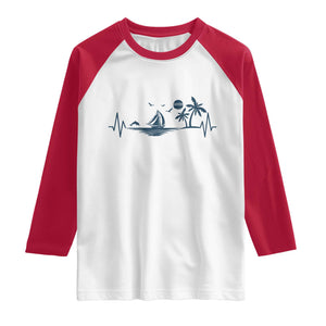 Summer Vacation Heartbeat Pulse Sunset Silhouette Raglan Shirt Tropical Island Lover