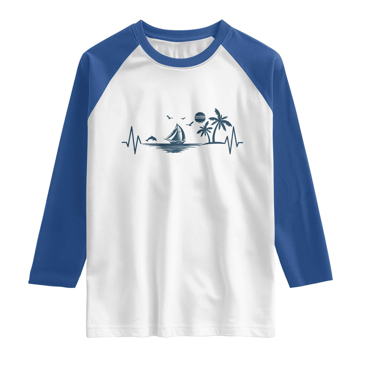 Summer Vacation Heartbeat Pulse Sunset Silhouette Raglan Shirt Tropical Island Lover
