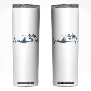 Summer Vacation Heartbeat Pulse Sunset Silhouette Skinny Tumbler Tropical Island Lover TS12 White Print Your Wear