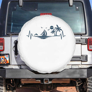 Summer Vacation Heartbeat Pulse Sunset Silhouette Spare Tire Cover Tropical Island Lover TS12 No hole White Print Your Wear