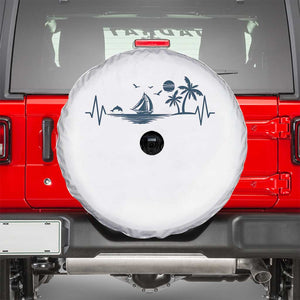 Summer Vacation Heartbeat Pulse Sunset Silhouette Spare Tire Cover Tropical Island Lover TS12 White Print Your Wear