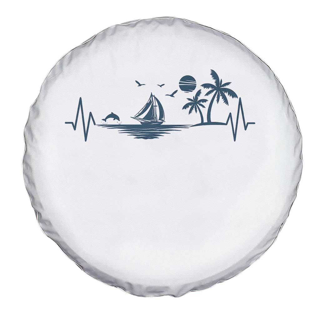 Summer Vacation Heartbeat Pulse Sunset Silhouette Spare Tire Cover Tropical Island Lover TS12 Print Your Wear