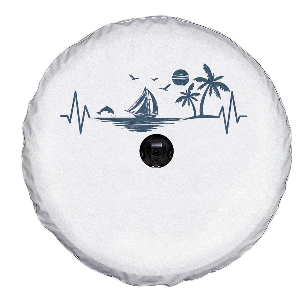 Summer Vacation Heartbeat Pulse Sunset Silhouette Spare Tire Cover Tropical Island Lover TS12 Print Your Wear