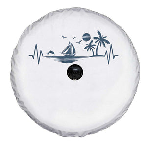 Summer Vacation Heartbeat Pulse Sunset Silhouette Spare Tire Cover Tropical Island Lover TS12 Print Your Wear