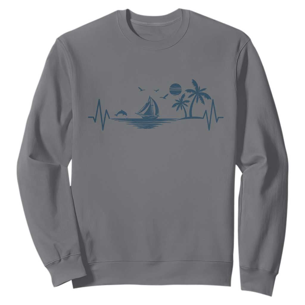 Summer Vacation Heartbeat Pulse Sunset Silhouette Sweatshirt Tropical Island Lover TS12 Charcoal Print Your Wear