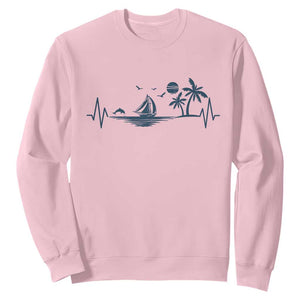 Summer Vacation Heartbeat Pulse Sunset Silhouette Sweatshirt Tropical Island Lover TS12 Light Pink Print Your Wear