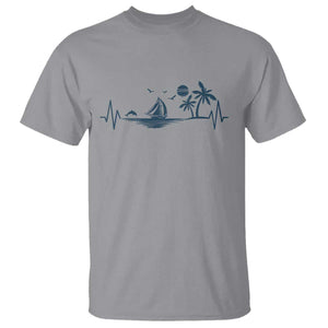 Summer Vacation Heartbeat Pulse Sunset Silhouette T Shirt Tropical Island Lover TS12 Sport Gray Print Your Wear