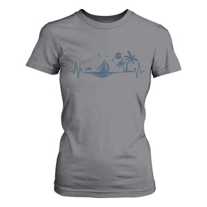 Summer Vacation Heartbeat Pulse Sunset Silhouette T Shirt For Women Tropical Island Lover TS12 Charcoal Print Your Wear