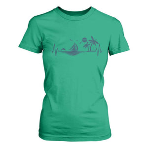 Summer Vacation Heartbeat Pulse Sunset Silhouette T Shirt For Women Tropical Island Lover TS12 Irish Green Print Your Wear