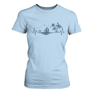 Summer Vacation Heartbeat Pulse Sunset Silhouette T Shirt For Women Tropical Island Lover TS12 Light Blue Print Your Wear