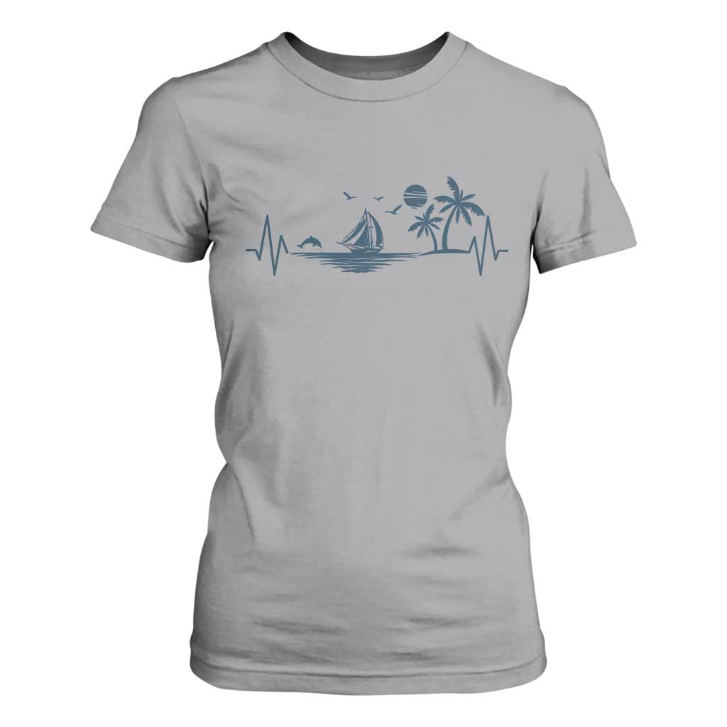 Summer Vacation Heartbeat Pulse Sunset Silhouette T Shirt For Women Tropical Island Lover TS12 Sport Gray Print Your Wear