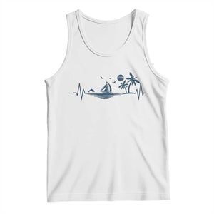 Summer Vacation Heartbeat Pulse Sunset Silhouette Tank Top Tropical Island Lover TS12 White Print Your Wear