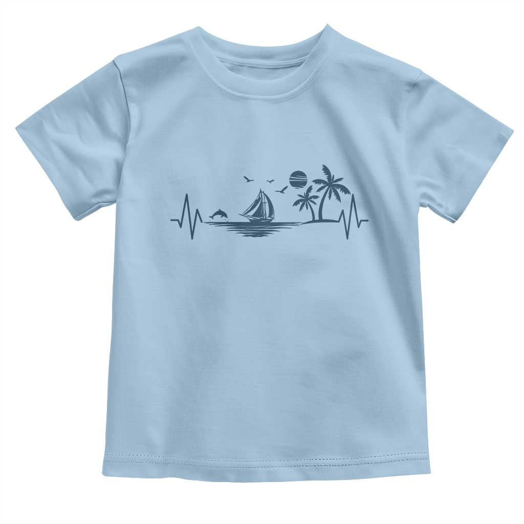 Summer Vacation Heartbeat Pulse Sunset Silhouette Toddler T Shirt Tropical Island Lover TS12 Light Blue Print Your Wear