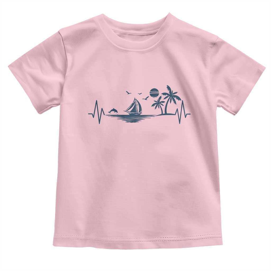 Summer Vacation Heartbeat Pulse Sunset Silhouette Toddler T Shirt Tropical Island Lover TS12 Light Pink Print Your Wear