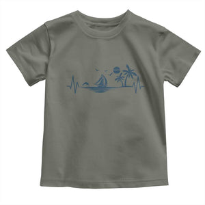 Summer Vacation Heartbeat Pulse Sunset Silhouette Toddler T Shirt Tropical Island Lover TS12 Military Green Print Your Wear