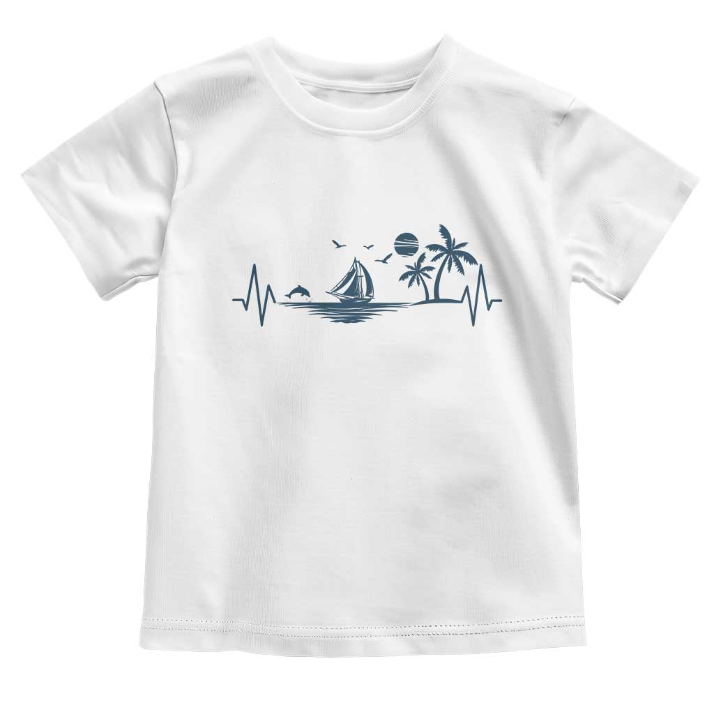 Summer Vacation Heartbeat Pulse Sunset Silhouette Toddler T Shirt Tropical Island Lover TS12 White Print Your Wear