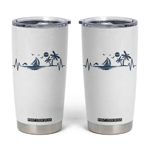 Summer Vacation Heartbeat Pulse Sunset Silhouette Tumbler Cup Tropical Island Lover TS12 White Print Your Wear