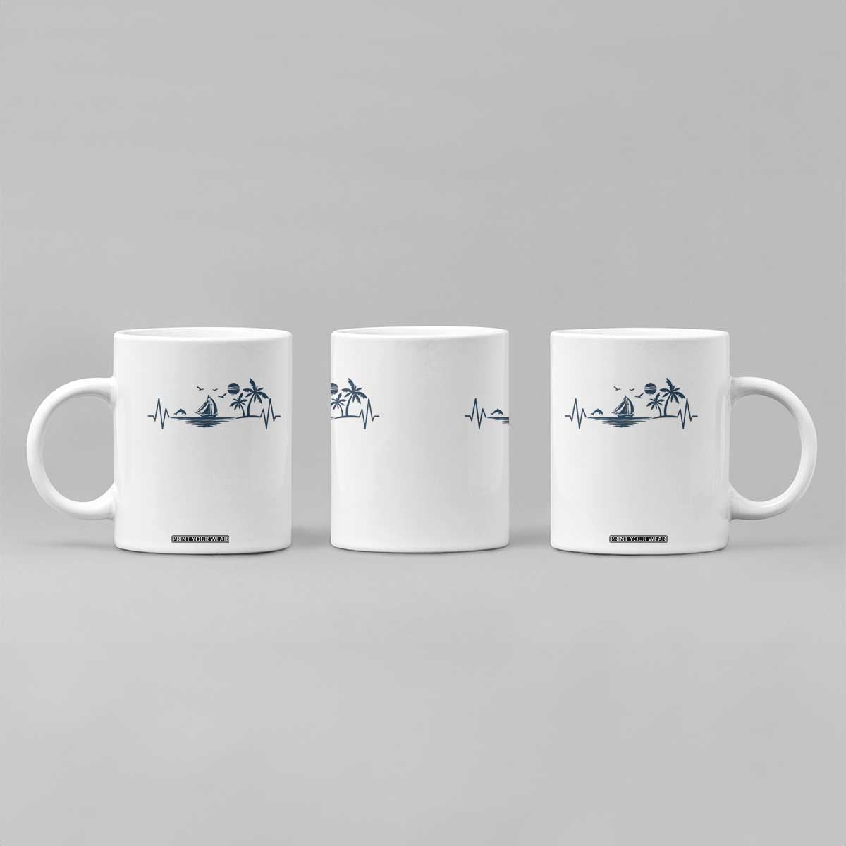 Summer Vacation Heartbeat Pulse Sunset Silhouette Coffee Mug Tropical Island Lover TS12 Print Your Wear