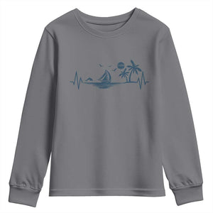 Summer Vacation Heartbeat Pulse Sunset Silhouette Youth Sweatshirt Tropical Island Lover TS12 Charcoal Print Your Wear