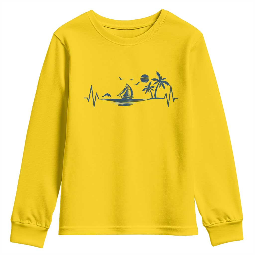 Summer Vacation Heartbeat Pulse Sunset Silhouette Youth Sweatshirt Tropical Island Lover TS12 Daisy Print Your Wear